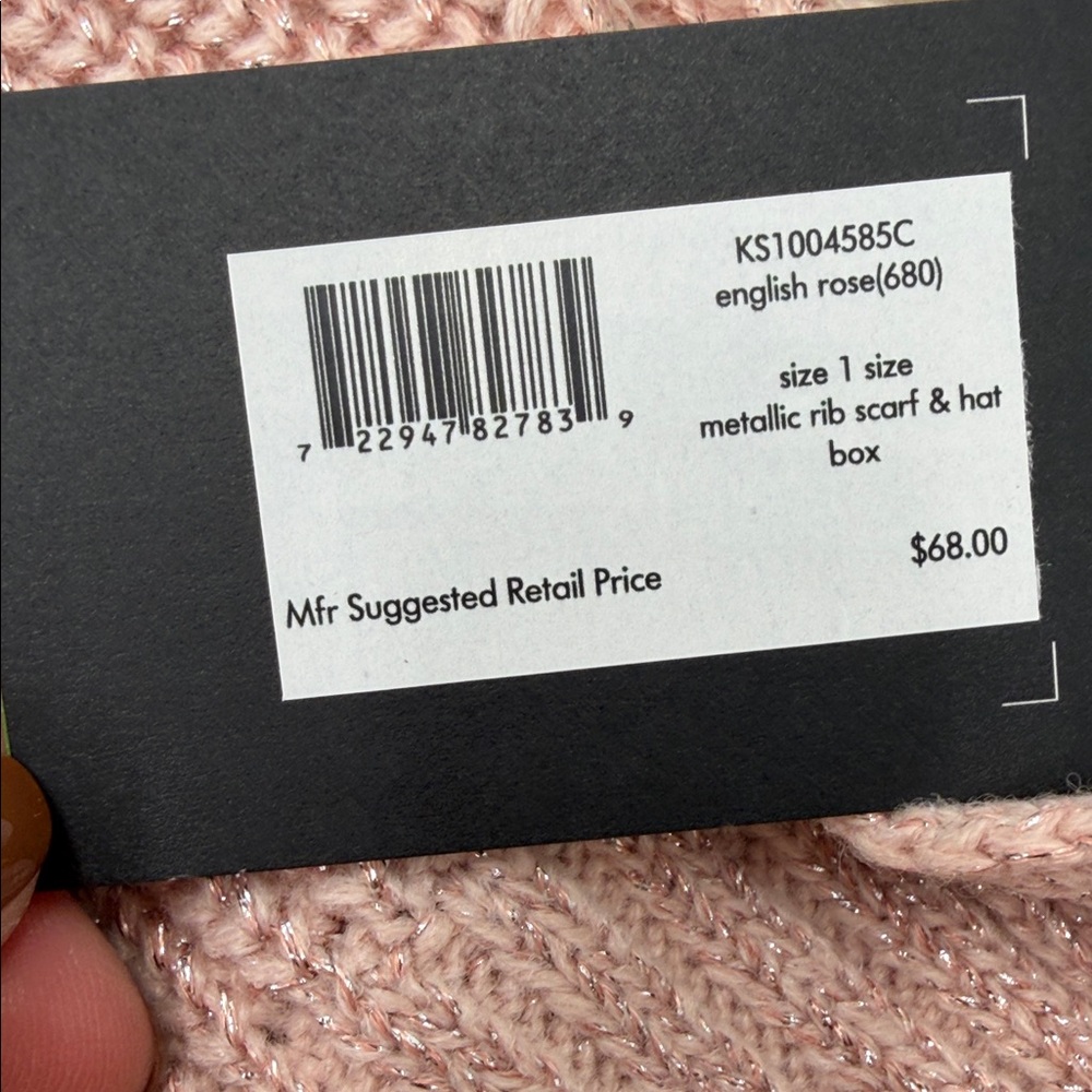 Kate Spade Blush Pink Metallic Rib Scarf & Hat Set - Picture 5 of 7